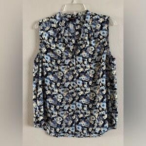 By Design women’s sleeveless floral blouse size medium button down black